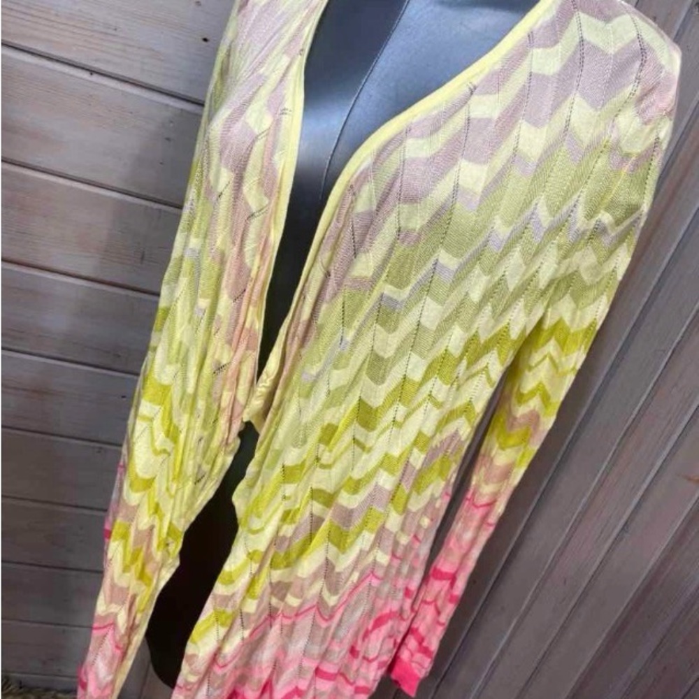 Ann Taylor Chevron Cardigan in Yellow and Pink